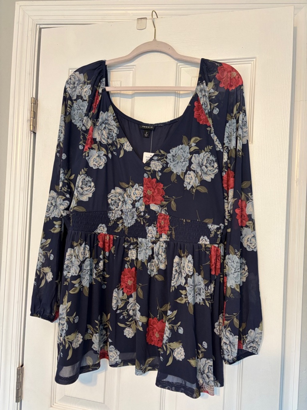 torrid Navy Floral V-Neck Top with Red & Light Blue Blooms